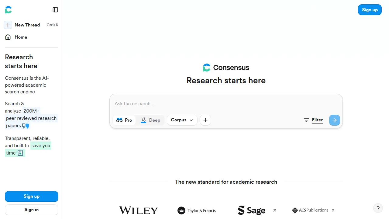 Captura de la interfaz de Consensus mostrando el panel principal