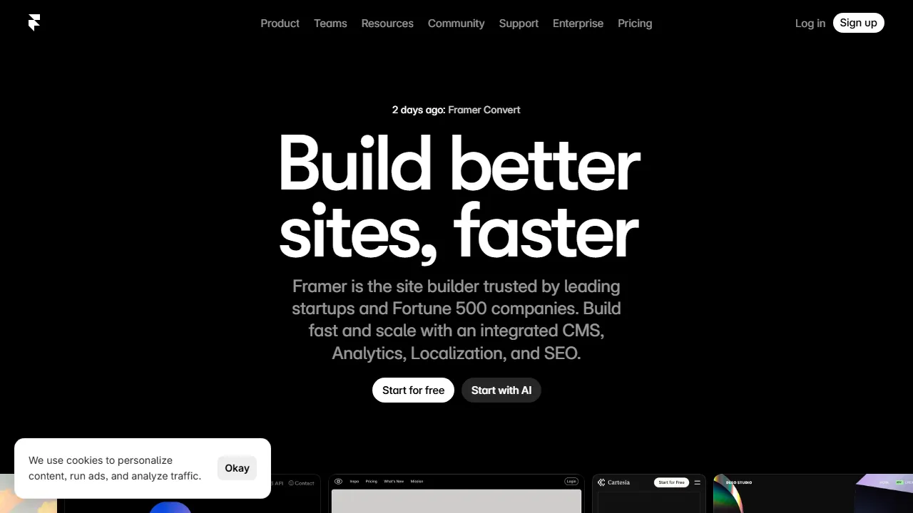 Captura de la interfaz de Framer AI mostrando el panel principal