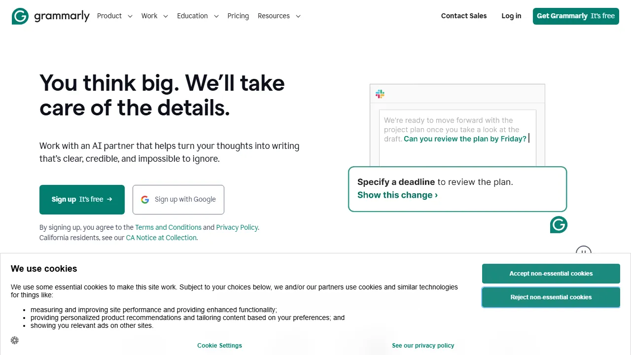 Captura de la interfaz de Grammarly mostrando el panel principal