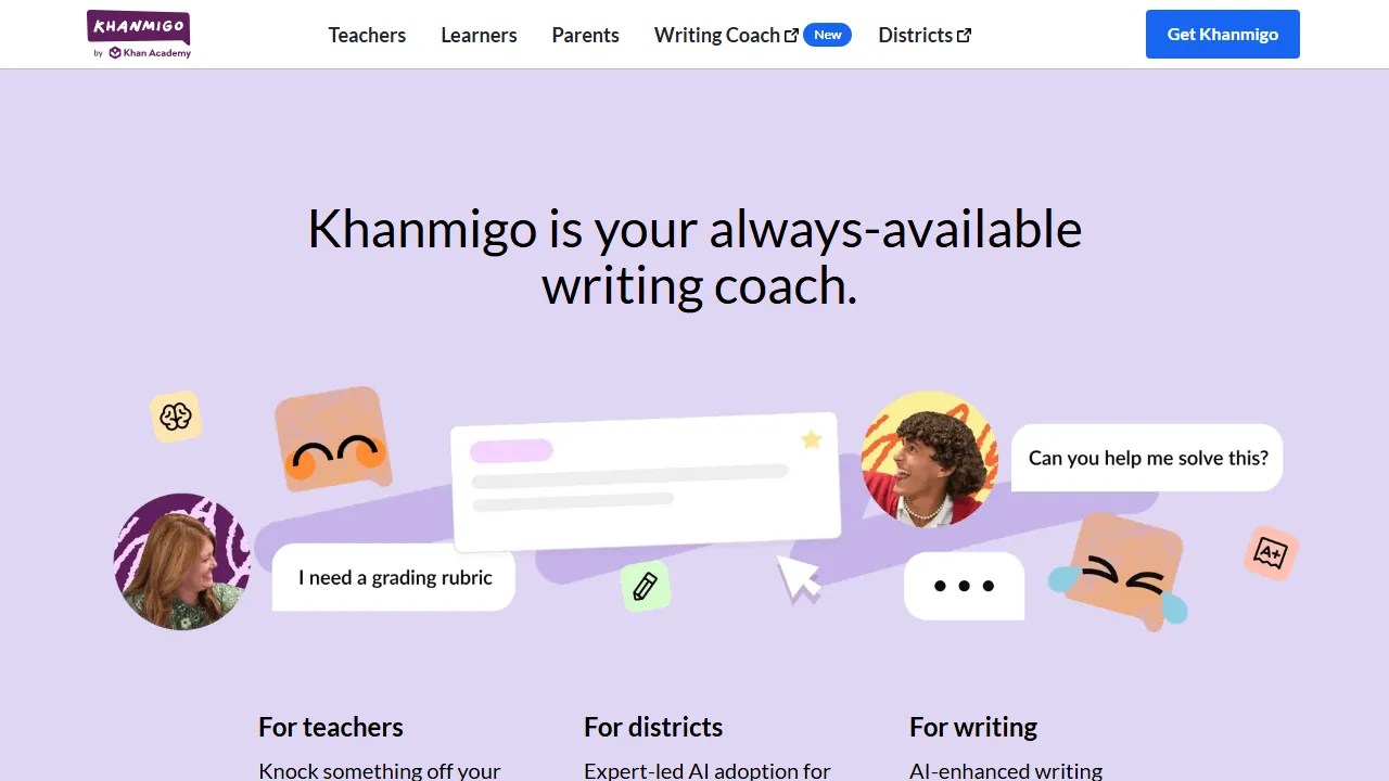 Captura de la interfaz de Khan Academy Khanmigo mostrando el panel principal