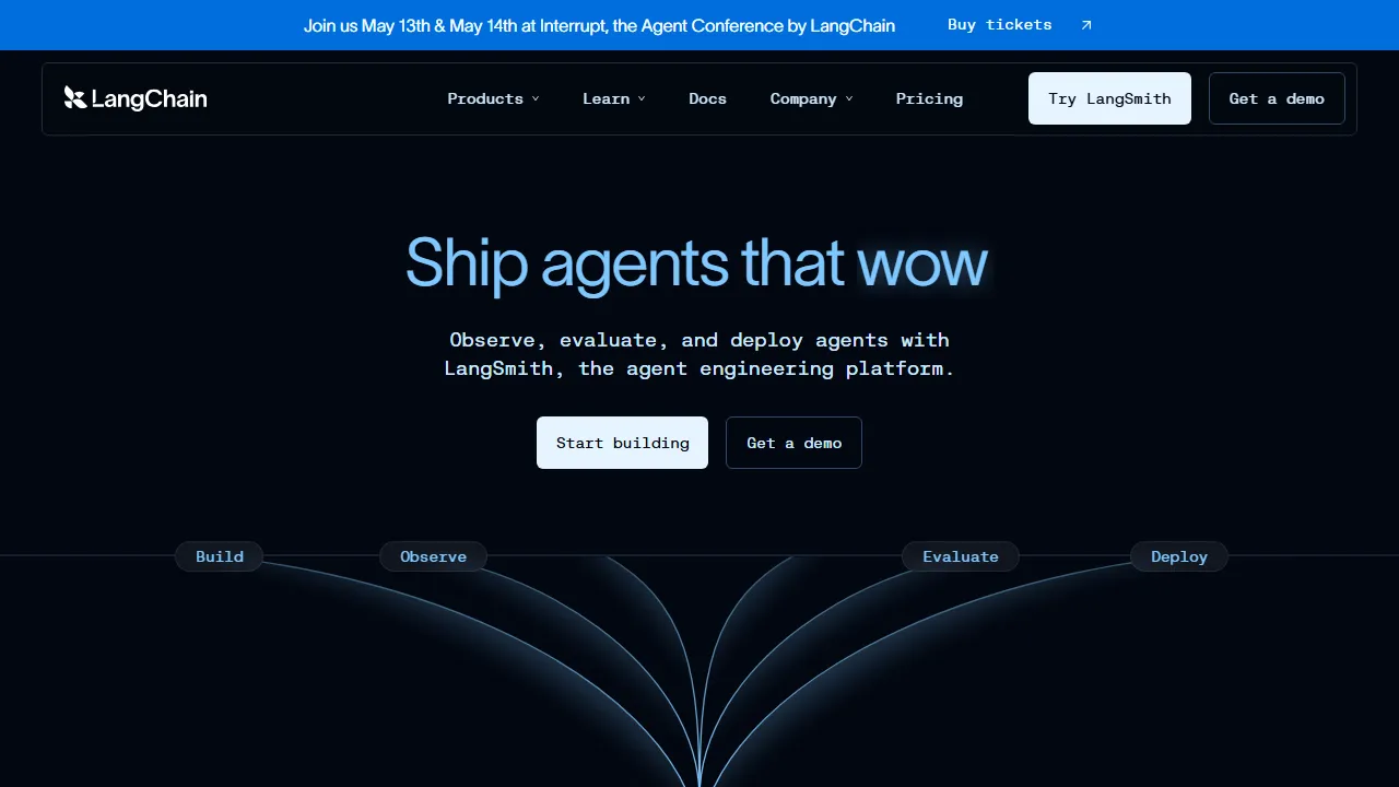 Captura de la interfaz de LangChain mostrando el panel principal