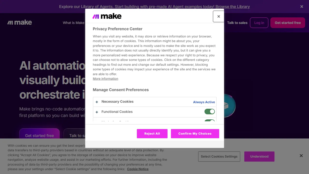 Captura de la interfaz de Make (antes Integromat) mostrando el panel principal