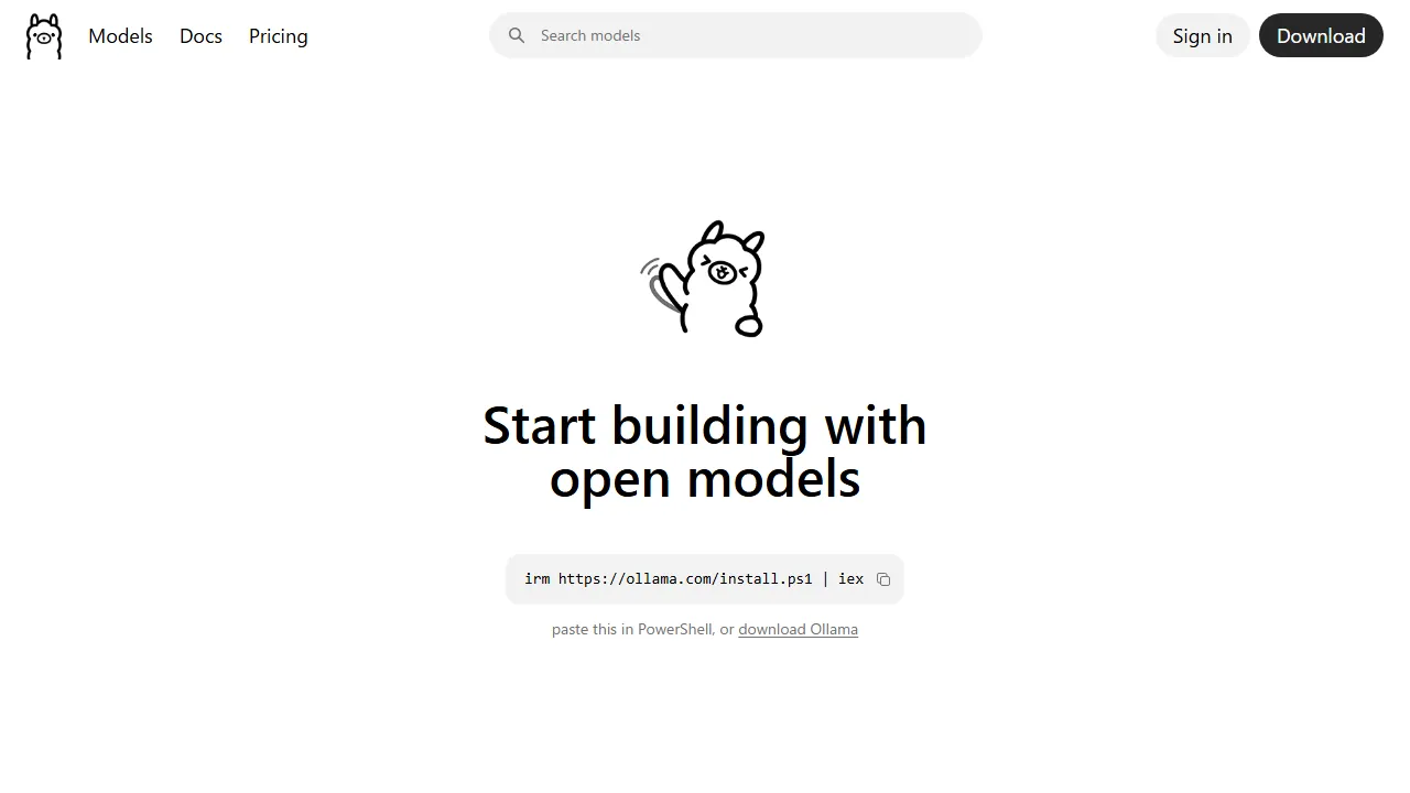 Captura de la interfaz de Ollama mostrando el panel principal