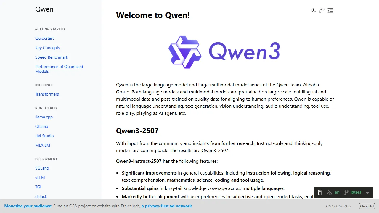 Captura de la interfaz de Qwen mostrando el panel principal