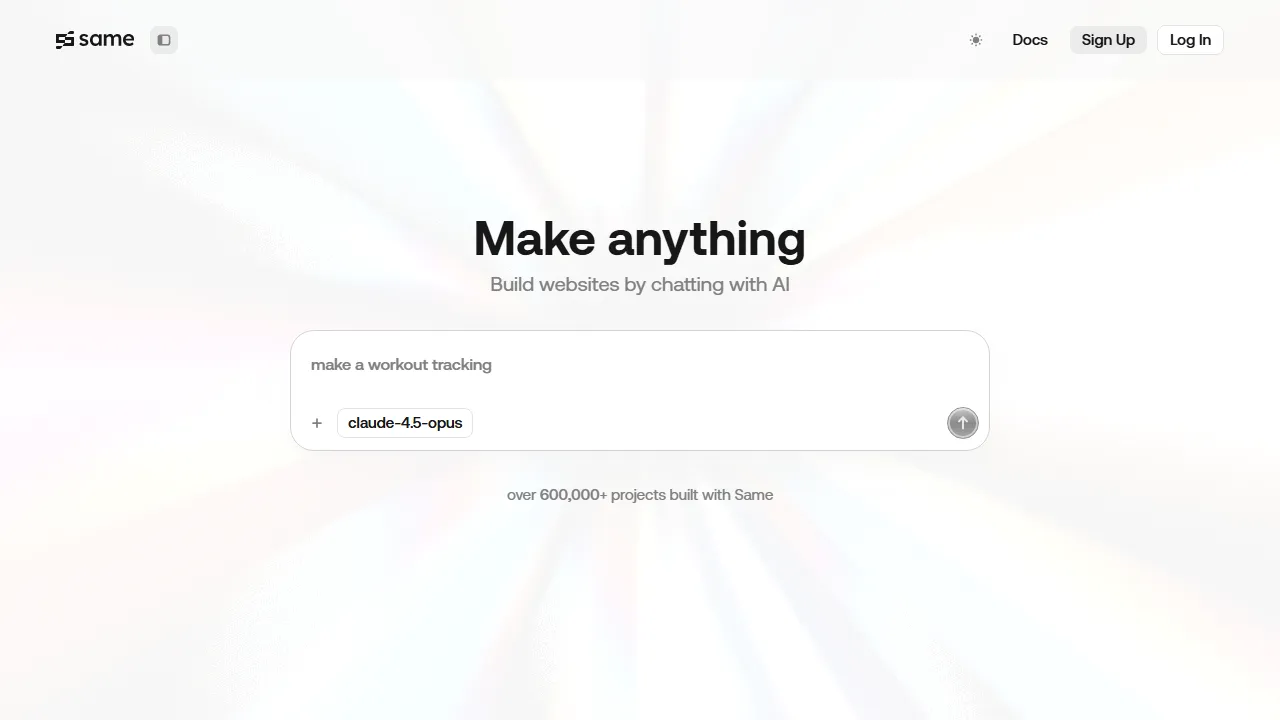 Captura de la interfaz de Same.dev mostrando el panel principal