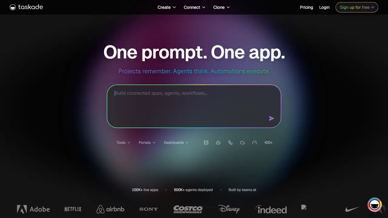 Captura de la interfaz de Taskade AI mostrando el panel principal