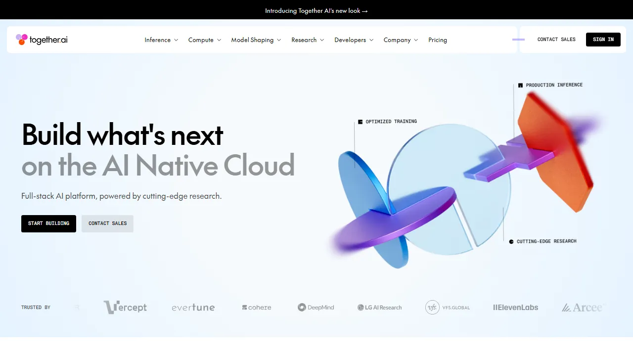 Captura de la interfaz de Together AI mostrando el panel principal