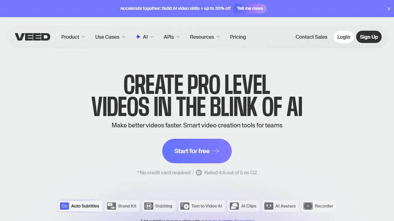 Captura de la interfaz de Veed.io mostrando el panel principal